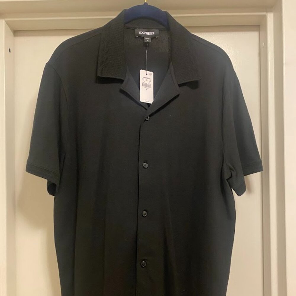 Mens Black Short-Sleeve Button Down - Casual - Express